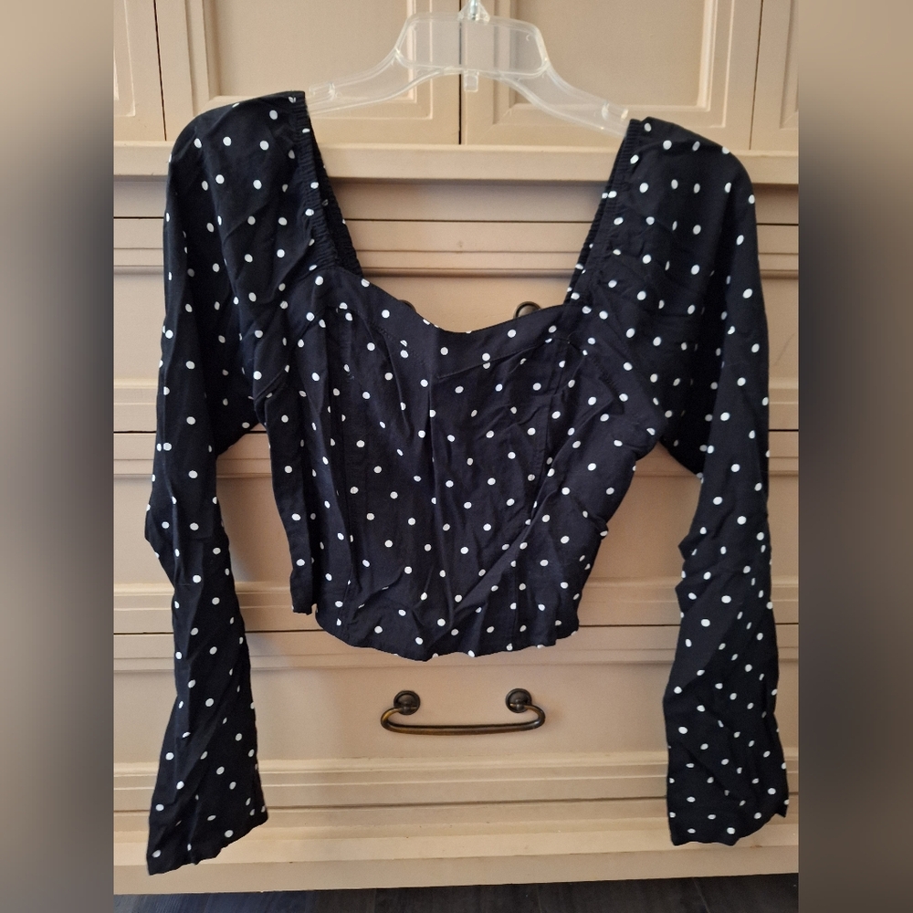 Small polka dot crop top long sleeve blouse Size S